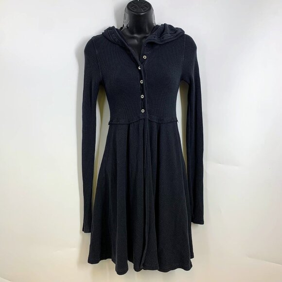 Hard Tail Forever Women's Thermal Long Sleeve Button Up Hooded Dress Size S - Picture 1 of 13